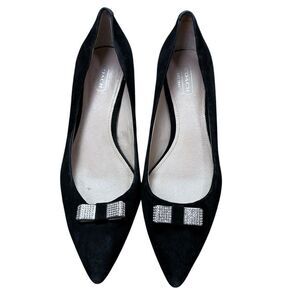 Coach Black Suede Kitten Heels With Silver Embellishment